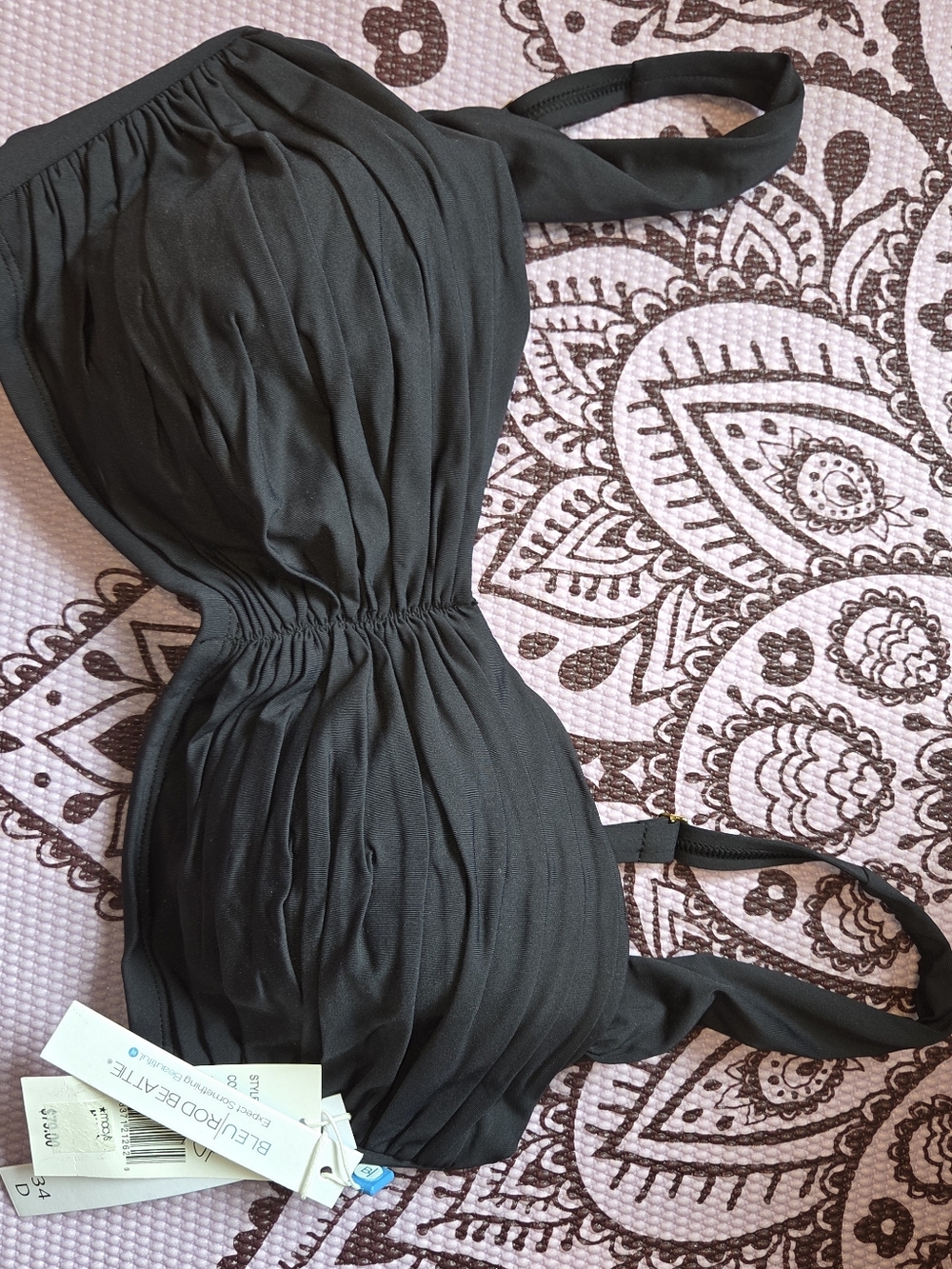 Bleu Rod Beattie Black Ruched Swim Top with Tags